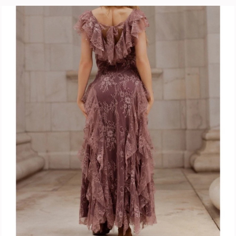 Joyfolie Mauve Lace Ruffle Dress